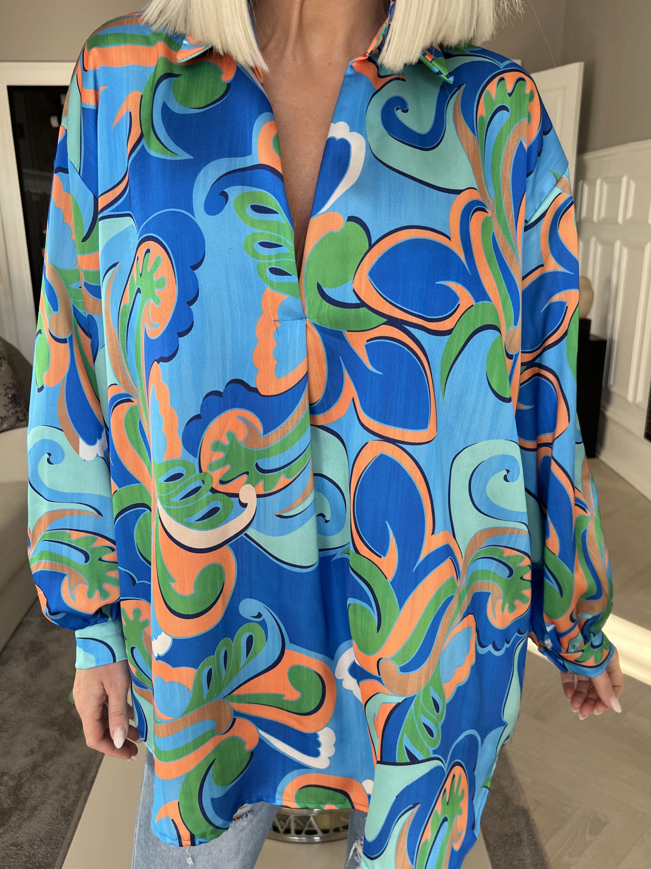 Happy - Flerfärgad skjorta i sidenlook